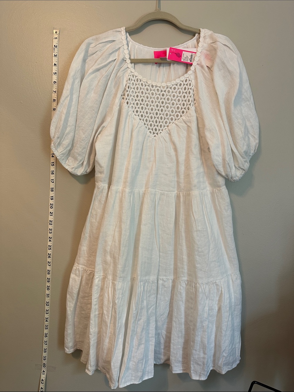 Lilly Pulitzer White Crochet-Yoke Tiered Puff-Sleeve Dress